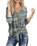 IWOLLENCE Womens Loose Henley Blouse Bat Wing Long Sleeve Button Down T Shirts Tie Front Knot Tops Green Camo Medium | Women's Tops and Blouses