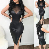 Women Dresses Promotion Sale Hot Clearance, Fashion Women Slim Sexy Stitching Splits Sleeveless Leather Dress Plus Size UK Size S- 4XL | Women's Work Dresses