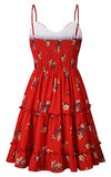 Womens Dresses Floral Spaghetti Strap Tie Knot Front Flowy Pleated Mini Swing Dress