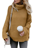 Aleumdr Womens Fashion Warm Turtleneck Long Sleeves Solid Printed Chunky Knit Jumper Pullover Sweater Khaki Small | Women's Sweaters