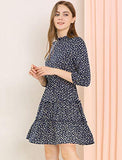 Women's Ruffle Neck 3/4 Sleeve A-Line Vintage Floral Tiered Dress