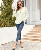 WNEEDU Women's Waffle Knit Tunic Tops Loose Long Sleeve Button Up V Neck Henley Shirts (Y Beige,M) | Women's Sweaters