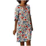 Ladies Casual Short Sleeve V-Neck Printed Ladies Loose Mini Dress Bodycon Dress Office Wear for Casual Club Cocktail Evening Gowns Work UK Size 8-26 | Women's Work Dresses