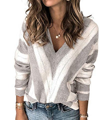 PRETTYGARDEN Women’s Fashion Long Sleeve Striped Color Block Knitted Sweater Crew Neck Loose Pullover Jumper Tops