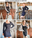 Women's Long Sleeve Bodycon Casual Dresses Button Down Crew Neck Slim Solid Rib Knit Party Club Mini Short Dress | Women's Maxi Dresses