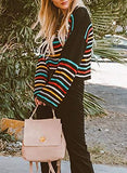 Womens Striped Print Jumper Lightweight Knitted Pullover Rainbow Sweater Top | Original Brand