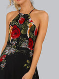 Women's Sleeveless Halter Neck Vintage Floral Print Maxi Dress