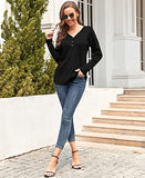 WNEEDU Women's Waffle Knit Tunic Tops Loose Long Sleeve Button Up V Neck Henley Shirts (Y Black,M) | Women's Sweaters