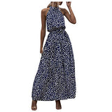 Women's Sundress Halter Neck Long Dress Summer Sleeveless Floral Print Midi Dress Casual Loose Beach Dress | Women's Midi Dresses