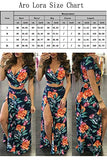 Women's Sexy V Neck Floral Printed Side Slit Two-Piece Maxi Dress