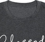 Blessed T-Shirt for Women Cute Simple Sayings Heart Graphic Letter Print Shirts Casual Short Sleeve Thankful Tee Tops | Original Brand