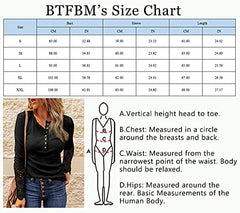 BTFBM Women Long Sleeve V Neck Button Up Solid Tops Blouses Trendy Slim Fit Lace Sleeves Ribbed Knit Casual Shirts Tunic (Lace Black, Medium) | Women's Casual Dresses