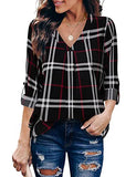 Red Black 2 Womens 3/4 Cuffed Sleeve Chiffon Printed V Neck Casual Blouse Shirt Tops - Youtalia | Women's Tops and Blouses