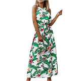 Ladies Summer High Waist O-Neck Bohemian Retro Printed Belt Beach Dress UK Size Party Dress | Women's Work Dresses