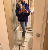 Blue Women's Turtleneck Balloon Long Sleeve Casual Loose Chunky Cable Knit Pullover Sweater Outerwear - FARYSAYS | Women's Sweaters