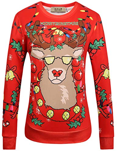 SSLR Women's Xmas Holiday Pullover Funny Ugly Christmas Sweatshirt