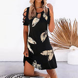 Dresses for Women Casual Summer Floral Tank Dress Hollow Out Short Sleeve V-Neck Loose Beach Short Mini Sundress | Original Brand