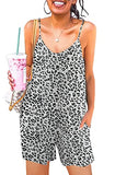 White Leopard Casual Sleeveless Strap Loose Adjustable Jumpsuits Stretchy Long Pants Romper with Pockets - SNUGWIND | Women's Romper & Jumper Suit