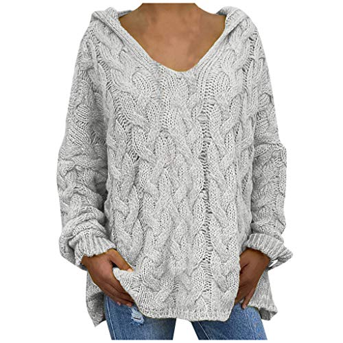 WUAI-Women Lightweight Hooded Sweaters Oversized Long Sleeve Loose Chunky Knit Pullover Knit Jumper Sweaters