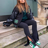 Women's Long Sleeve BaseballJackets Letter Print Color Block Zip Up Oversized Retro Hip-hop Uniform Outerwear | Women's Coat & Jacket