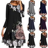 Casual Loose Dress for Women, Autumn Winter Round Neck Long Sleeve Midi Dress Vintage Floral Print Flowy A-Line Dress | Women's Casual Dresses