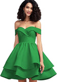 Green Off Shoulder Short Prom Dress Satin Homecoming Dresses for Teens A Line Cocktail Party Gowns Mini Dress - Homdor | Women's Cocktail Dresses