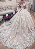 Women's Ball Gown Elegant Off Shoulder Sweetheart Appliques Lace Wedding Bridal Gown