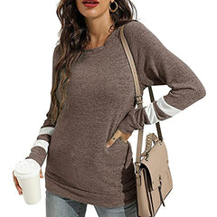 Womens Color Block Sweatshirts Crewneck Sweaters Long Sleeve Shirts Fleece Tunic Tops