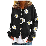 Knitted Sweater Cardigan for Women Button Up Cardigan Daisy Flower Print Sweater Long Sleeve Casual Lightweight Cardigan | Women's Sweaters
