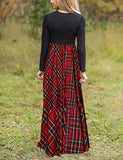 Women's Plaid Long Sleeve Empire Waist Full Length Maxi Dress