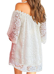 Women's Off Shoulder Lace Shift Loose Mini Dress