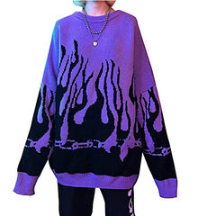 Women Sweater Long Sleeve Flame Bat Sleeve Jumper Oversized Casual Knitting Pullover Tops