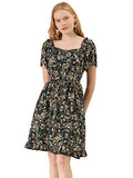 Women's Ruffle Floral Print Sweetheart Neckline Tie Chiffon Fit and Flare Short Sleeve Dress Puff Sleeve