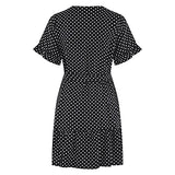 Casual Summer Dress for Women, Women's Mini Sundress Polka Dots Front Button Short Sleeve V Neck Short Dress with Belt | Original Brand