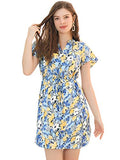 Women's Casual V Neck Flare Sleeve Drawstring Floral Dress | Original Brand