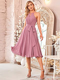 Women's Tea-Length Sleeveless Halter Chiffon Bridesmaid Dresses  - Sara Clothes
