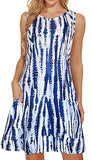 Blue Tie Dye Summer Dresses for Women Beach Floral Tshirt Sundress Sleeveless Pockets Casual Loose Tank Dress - elescat | Women's Casual Dresses