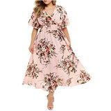 Women's Sweet Short Sleeve V-Neck Floral Printed Casual Chiffon Dress Simple Summer Daily Dress | Original Brand