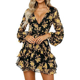 Women Casual Dresses New Long Sleeve V-Neck Floral Print Dress Spring Summer Daily Beach Dress | Original Brand | Women's Work Dresses