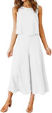 White Women's Summer 2 Piece Outfits Round Neck Crop Basic Top Cropped Wide Leg Pants Set Jumpsuits - ROYLAMP | Women's Romper & Jumper Suit