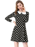 Women's Peter Pan Collar Contrast Polka Dots Heart A-Line Short Dress