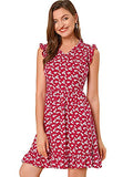 Women's Floral Print V Neck A-Line Summer Sleeveless Ruffle Mini Dress