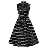 Wellwits Women's Polka Dots Sleeveless 1950s Vintage Shirt Dress