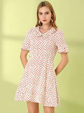 Women's Floral Peter Pan Collar Short Sleeve Belted Flare Ruffle Dress | Original Brand