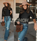LIYOHON Womens Tops Dressy Casual Fall Cute Tops Mock Turtleneck Business White T Shirts Black-M | Women's Casual Dresses