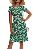 Floral 65 Spring/Summer Casual Women Short Sleeve Round Neck A Line Fit and Flare Midi Skater Dress - HUHOT | Women's Casual Dresses