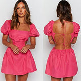 Plain Dresses Women's Backless Dress Midi Dress Summer Short Sleeve Casual Dresses Knee-Length Beach Dresses Women Tunic Summer Dresses Party Dresses Cocktail Dresses Sexy | Women's Work Dresses