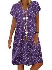 Onsoyours Women Casual Dress Elegant V Neck Short Sleeve Beach Dresses Summer Floral Print A Line Dress Boho Loose Knee Length Dress | Women's Casual Dresses