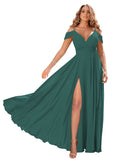 Peacock Women's Off Shoulder Bridesmaid Dresses Long Chiffon Formal Dress with Slit - Clothfun | Women's Cocktail Dresses