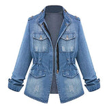 Zipper Denim Jackets for Women - Plus Size Long Sleeve Lapel Denim Coat Winter Casual Tops Fashion Outerwear